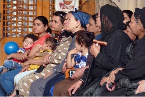 Christian Women Some In Traditional Black Gather At The Church In The Cave Cairo. Picture Andrew Boyd Release 500x334 Border