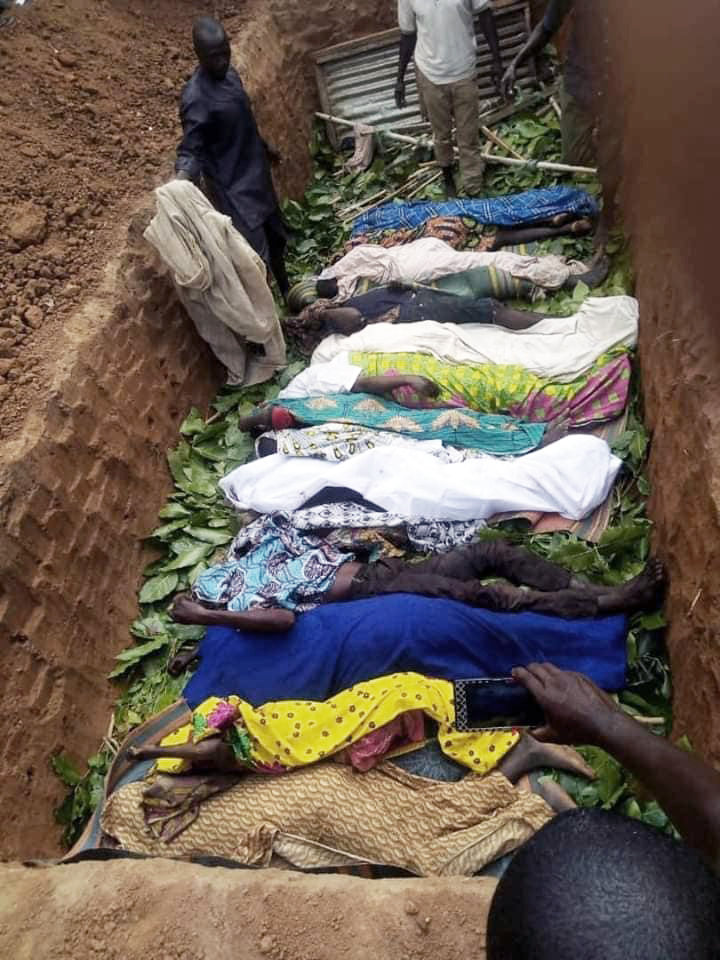 Mass grave at Gonan Rogo Nigeria where Fulani militants killed 17 villagers at midnight on May 12. Picture Release International Stefano Foundation