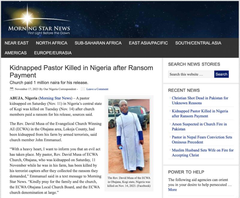 Morning Star News Kidnap Rev David Musa